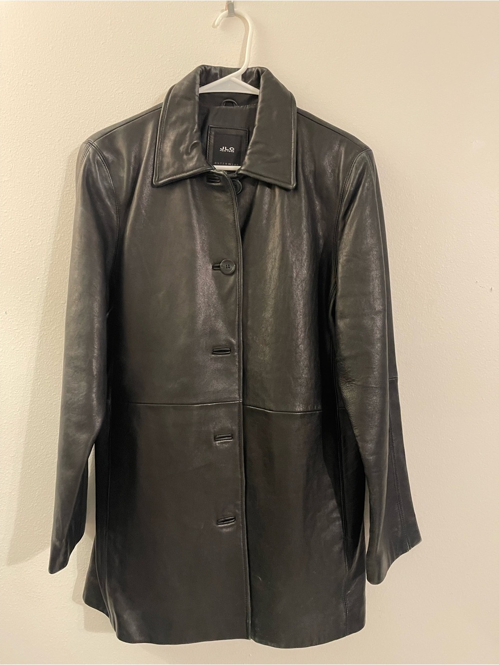 Women's Black Leather Button-Front Coat - j.jill